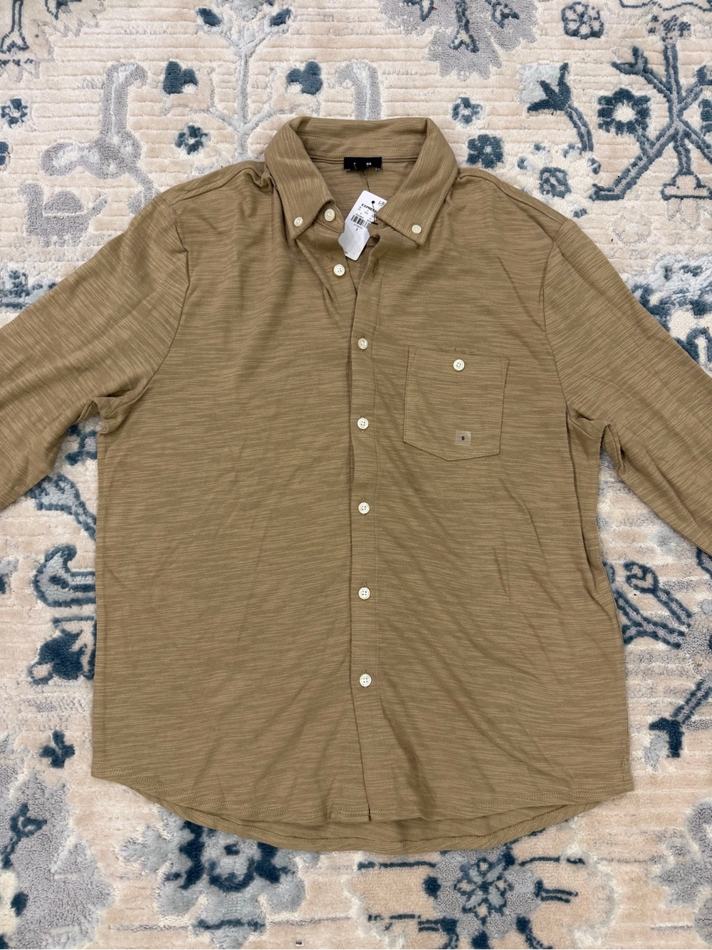 Express Mens Cotton Stretch Button-Down Shirt in Olive Tan Size small NWT